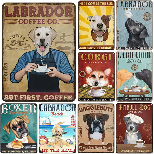 Labrador Corgi Boxer Dogs Coffee Co. Metal Tin Signs Posters Plate Wall Decor for Bars Man Cave Cafe Clubs Retro Posters Plaque - Grand Goldman