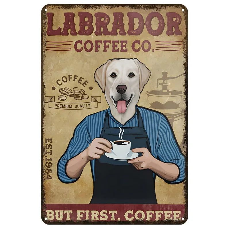 Labrador Corgi Boxer Dogs Coffee Co. Metal Tin Signs Posters Plate Wall Decor for Bars Man Cave Cafe Clubs Retro Posters Plaque - Grand Goldman
