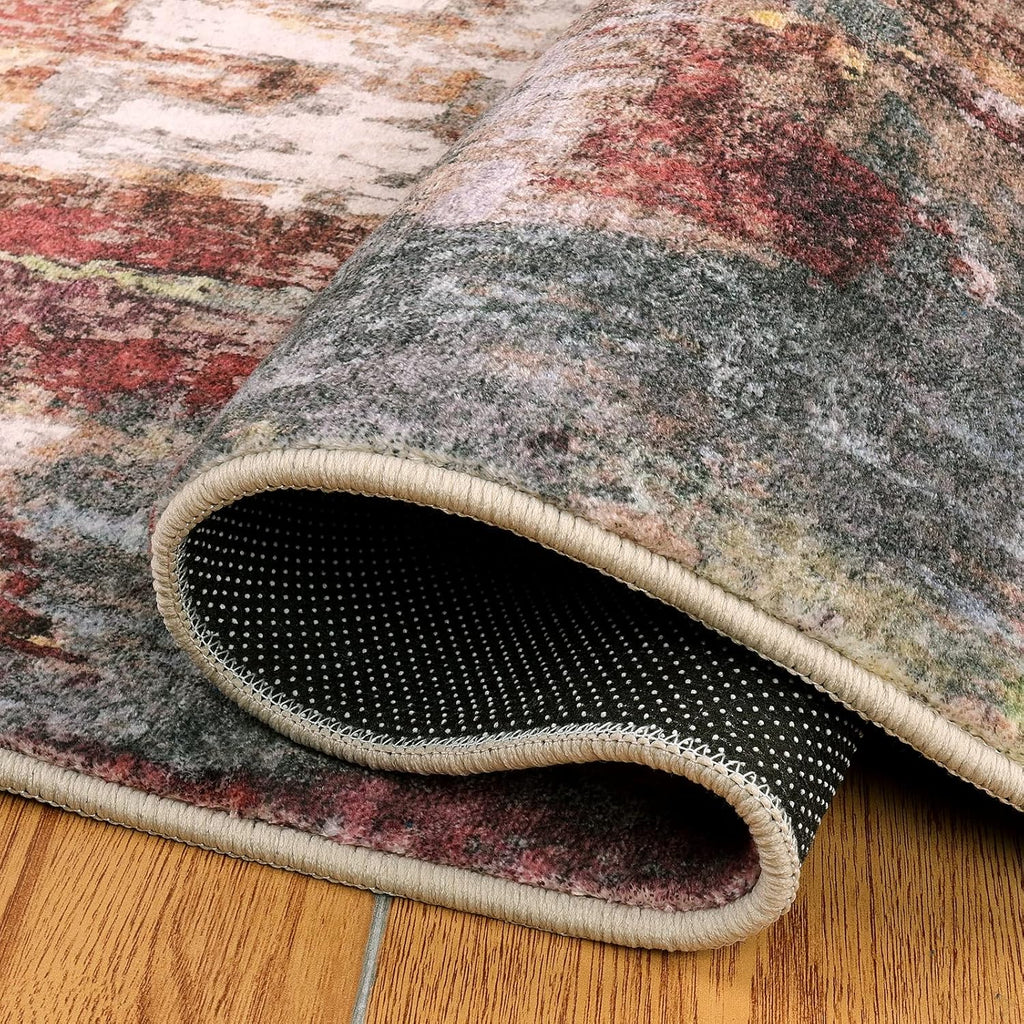 Lahome Modern Abstract Area Rug - 2x3 Washable Small Entryway Rug Kitchen Sink Mat Contemporary Faux Wool Non-Slip Soft Floor Indoor Carpet for Front Door Kitchen Bathroom Pet RV,Red/Multi - Grand Goldman