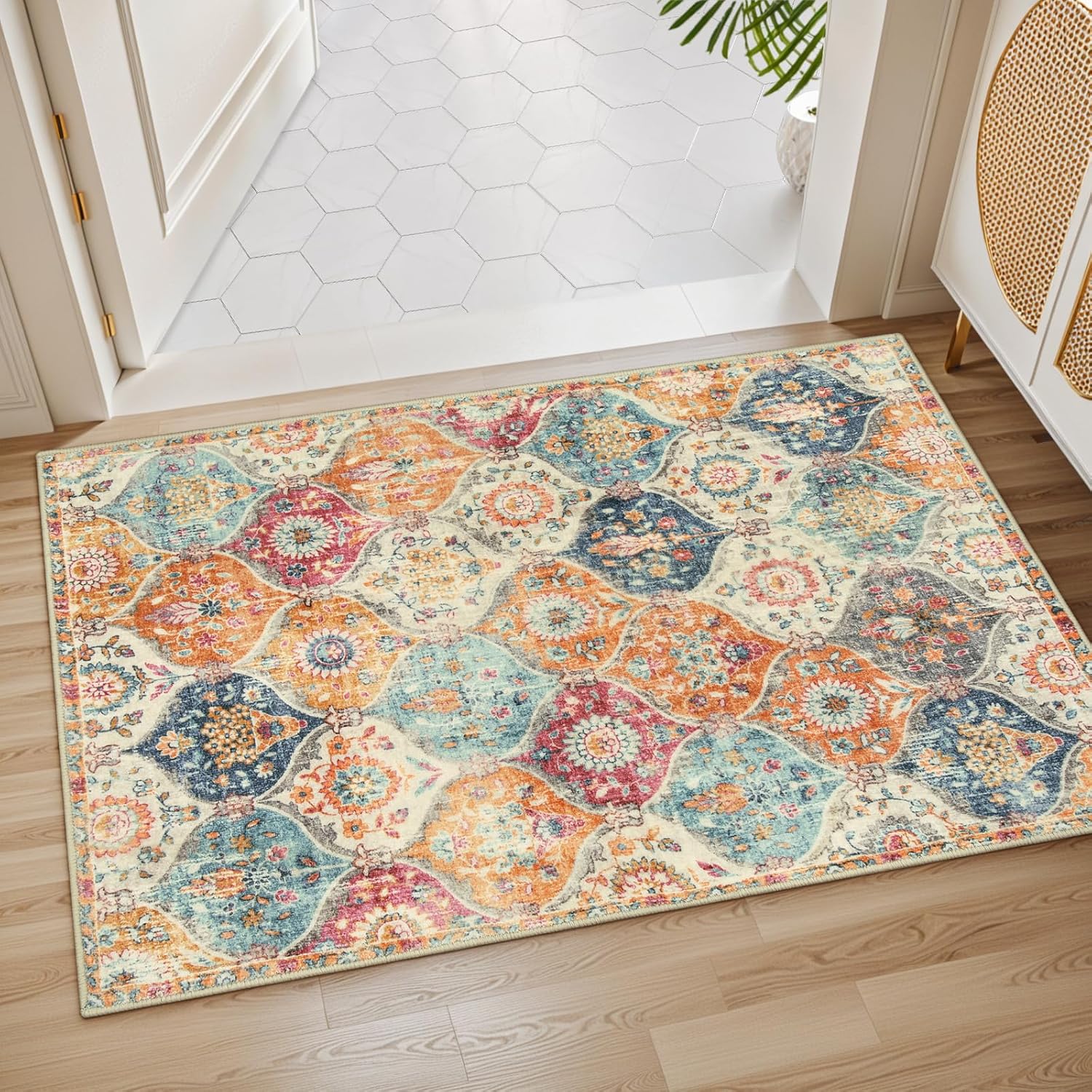 Lahome Moroccan Trellis Area Rug, 2x3 Entry Rug Non-Slip Washable Indoor Door Mat, Small Oriental Accent Throw Rug for Bedroom Kitchen Entryway Bathroom (Cream, 2x3ft) - Grand Goldman