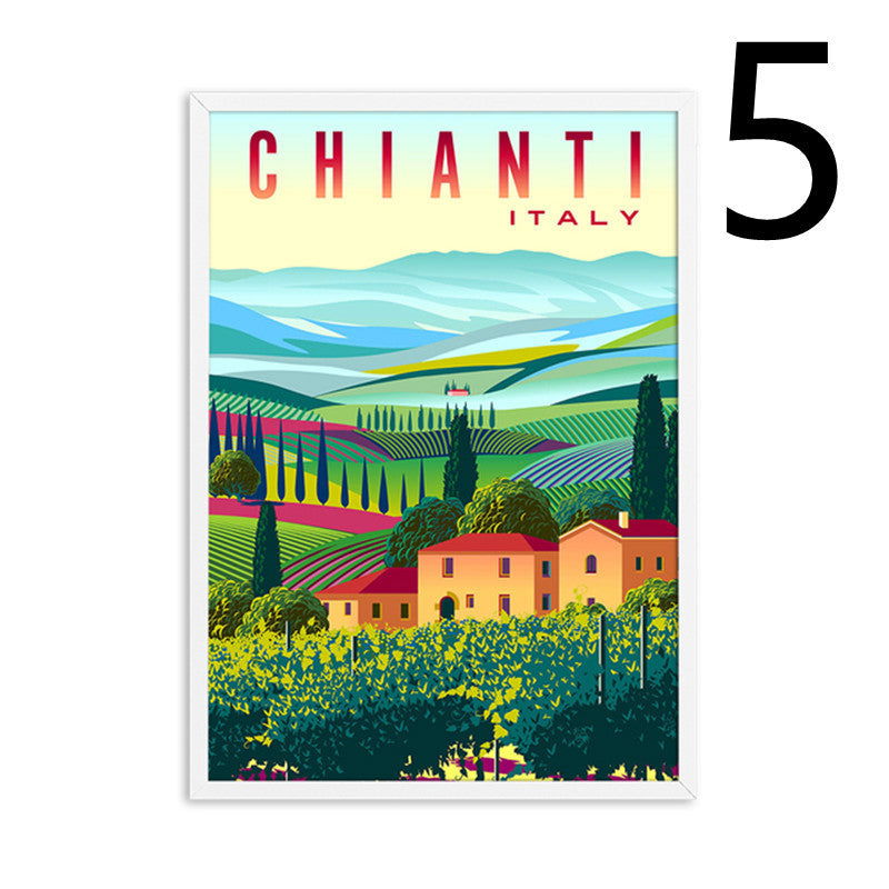 Landscape Art Canvas Painting Of Vintage Nordic Travel Poster -Madrid Jerusalem Chianti Hamburg Chile Martinique Peru Guadeloupe Mediterranean - Grand Goldman