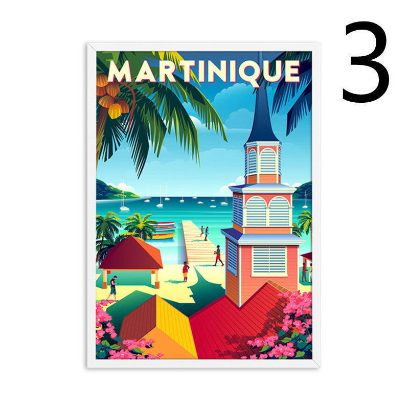 Landscape Art Canvas Painting Of Vintage Nordic Travel Poster -Madrid Jerusalem Chianti Hamburg Chile Martinique Peru Guadeloupe Mediterranean - Grand Goldman