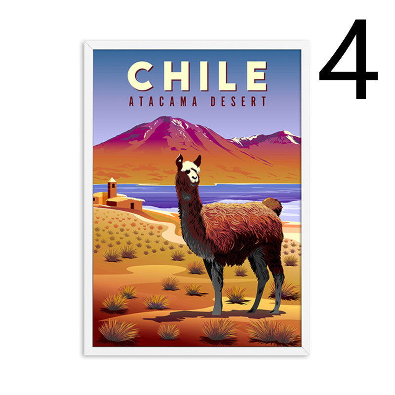 Landscape Art Canvas Painting Of Vintage Nordic Travel Poster -Madrid Jerusalem Chianti Hamburg Chile Martinique Peru Guadeloupe Mediterranean - Grand Goldman