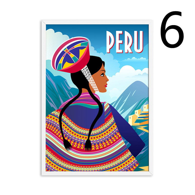 Landscape Art Canvas Painting Of Vintage Nordic Travel Poster -Madrid Jerusalem Chianti Hamburg Chile Martinique Peru Guadeloupe Mediterranean - Grand Goldman