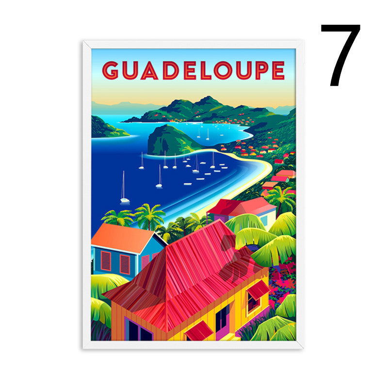 Landscape Art Canvas Painting Of Vintage Nordic Travel Poster -Madrid Jerusalem Chianti Hamburg Chile Martinique Peru Guadeloupe Mediterranean - Grand Goldman