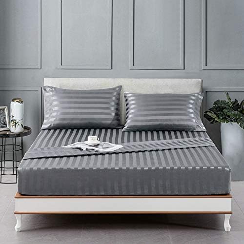 Lanest Housing Silk Satin Sheets, Full Size Satin Bed Sheet Set with Deep Pockets, Cooling Soft and Hypoallergenic Satin Sheets Full - Light Gray - Grand Goldman