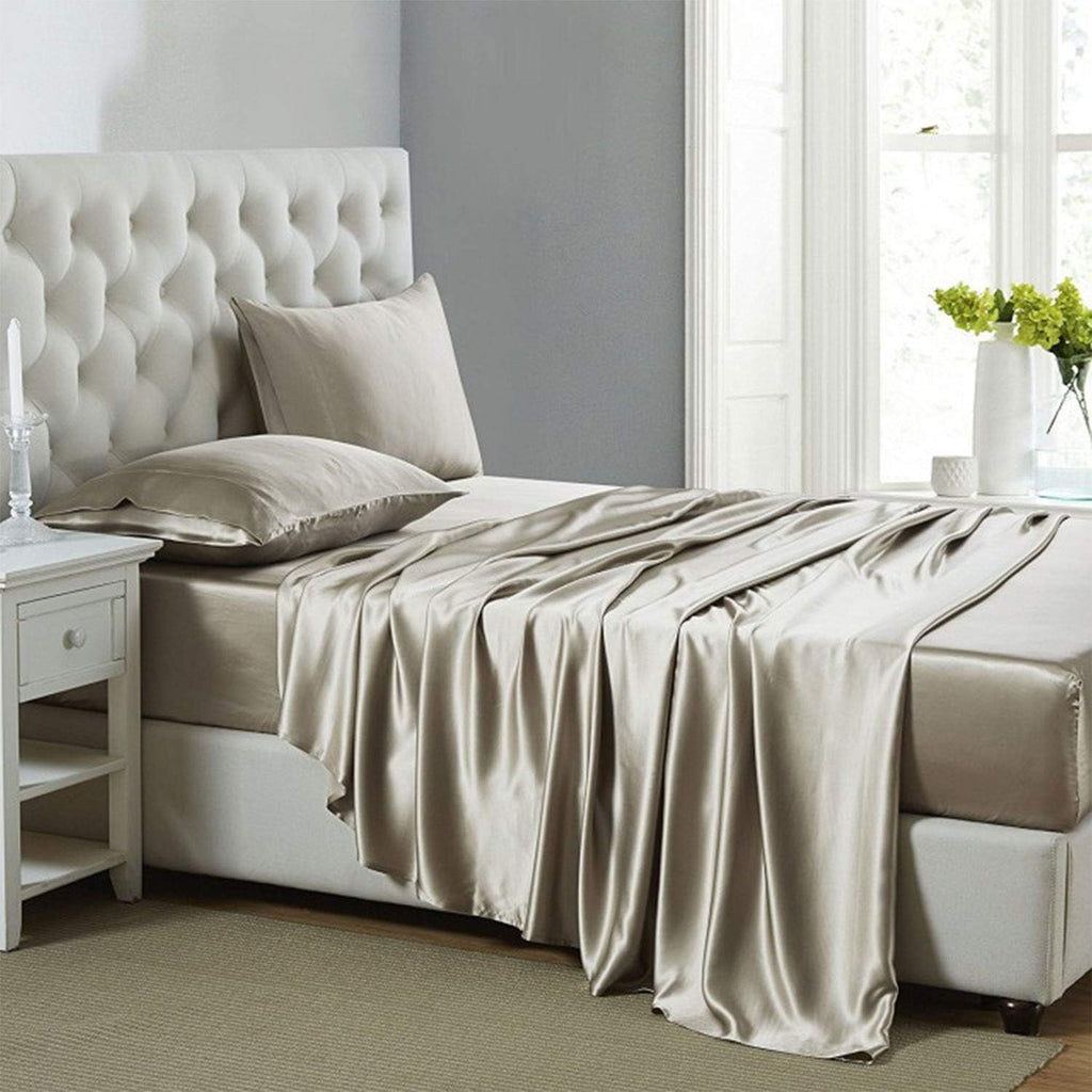 Lanest Housing Silk Satin Sheets, Full Size Satin Bed Sheet Set with Deep Pockets, Cooling Soft and Hypoallergenic Satin Sheets Full - Light Gray - Grand Goldman