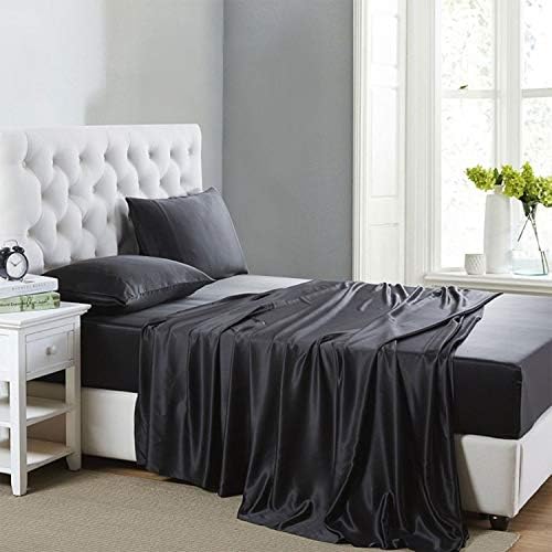 Lanest Housing Silk Satin Sheets, Full Size Satin Bed Sheet Set with Deep Pockets, Cooling Soft and Hypoallergenic Satin Sheets Full - Light Gray - Grand Goldman