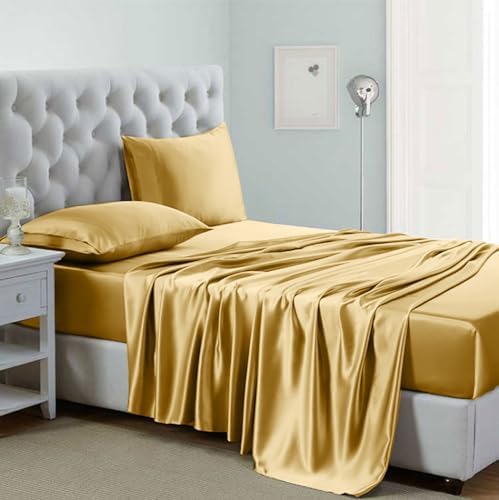 Lanest Housing Silk Satin Sheets, Full Size Satin Bed Sheet Set with Deep Pockets, Cooling Soft and Hypoallergenic Satin Sheets Full - Light Gray - Grand Goldman