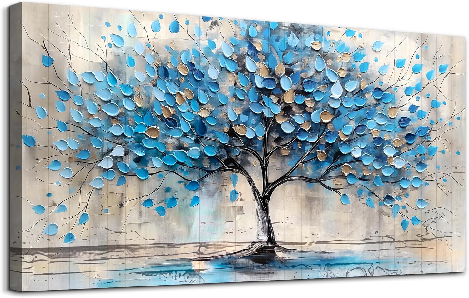 Lapremoly Textured Abstract Wall Pictures Artwork Wall Decor For Living Room Framed Canvas Wall Art For Bedroom Office Decor Blue Tree Paintings Panoramic Landscape Prints Home Decor Ready to Hang - Grand Goldman