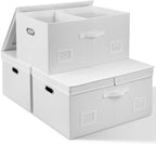 Large 17" 36 Quart Collapsible Stackable Storage Bins with Lids, 3 Packs Beige Linen Fabric Closet Boxes with Lids, Storage Cube Baskets Container Organizers for Bedroom Office(17 x12 x11) - Grand Goldman