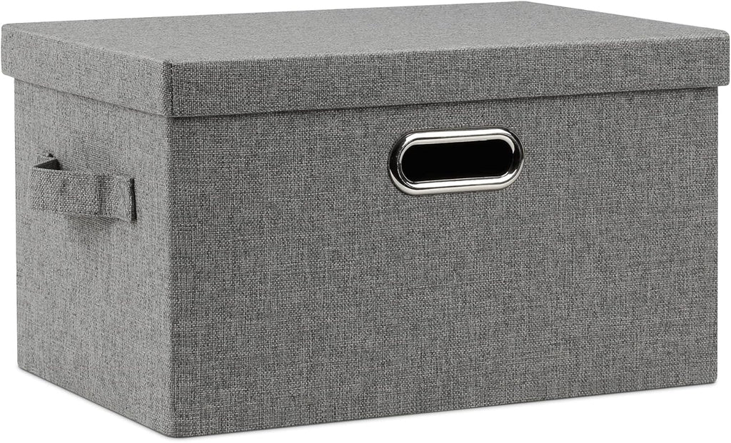 Large 17" 36 Quart Collapsible Stackable Storage Bins with Lids, 3 Packs Beige Linen Fabric Closet Boxes with Lids, Storage Cube Baskets Container Organizers for Bedroom Office(17 x12 x11) - Grand Goldman