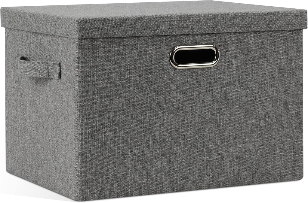 Large 17" 36 Quart Collapsible Stackable Storage Bins with Lids, 3 Packs Beige Linen Fabric Closet Boxes with Lids, Storage Cube Baskets Container Organizers for Bedroom Office(17 x12 x11) - Grand Goldman