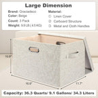 Large 17" 36 Quart Collapsible Stackable Storage Bins with Lids, 3 Packs Beige Linen Fabric Closet Boxes with Lids, Storage Cube Baskets Container Organizers for Bedroom Office(17 x12 x11) - Grand Goldman