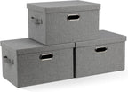 Large 17" 36 Quart Collapsible Stackable Storage Bins with Lids, 3 Packs Beige Linen Fabric Closet Boxes with Lids, Storage Cube Baskets Container Organizers for Bedroom Office(17 x12 x11) - Grand Goldman