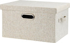 Large 17" 36 Quart Collapsible Stackable Storage Bins with Lids, 3 Packs Beige Linen Fabric Closet Boxes with Lids, Storage Cube Baskets Container Organizers for Bedroom Office(17 x12 x11) - Grand Goldman