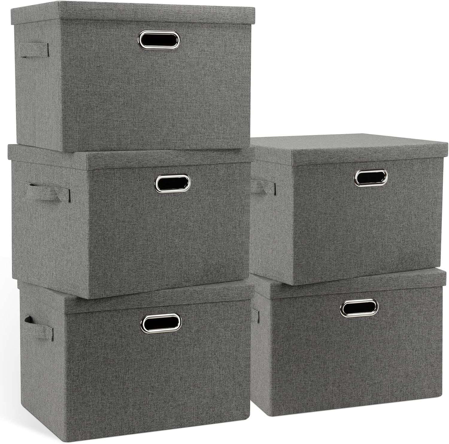 Large 17" 36 Quart Collapsible Stackable Storage Bins with Lids, 3 Packs Beige Linen Fabric Closet Boxes with Lids, Storage Cube Baskets Container Organizers for Bedroom Office(17 x12 x11) - Grand Goldman