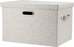 Large 17" 36 Quart Collapsible Stackable Storage Bins with Lids, 3 Packs Beige Linen Fabric Closet Boxes with Lids, Storage Cube Baskets Container Organizers for Bedroom Office(17 x12 x11) - Grand Goldman