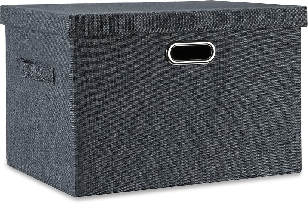 Large 17" 36 Quart Collapsible Stackable Storage Bins with Lids, 3 Packs Beige Linen Fabric Closet Boxes with Lids, Storage Cube Baskets Container Organizers for Bedroom Office(17 x12 x11) - Grand Goldman