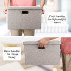 Large 17" 36 Quart Collapsible Stackable Storage Bins with Lids, 3 Packs Beige Linen Fabric Closet Boxes with Lids, Storage Cube Baskets Container Organizers for Bedroom Office(17 x12 x11) - Grand Goldman