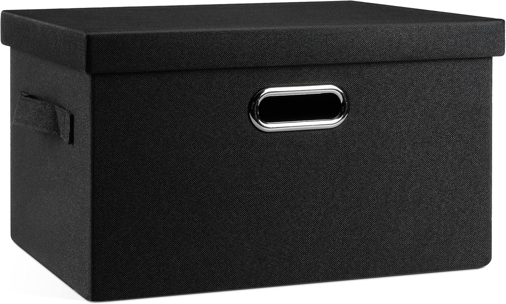 Large 17" 36 Quart Collapsible Stackable Storage Bins with Lids, 3 Packs Beige Linen Fabric Closet Boxes with Lids, Storage Cube Baskets Container Organizers for Bedroom Office(17 x12 x11) - Grand Goldman