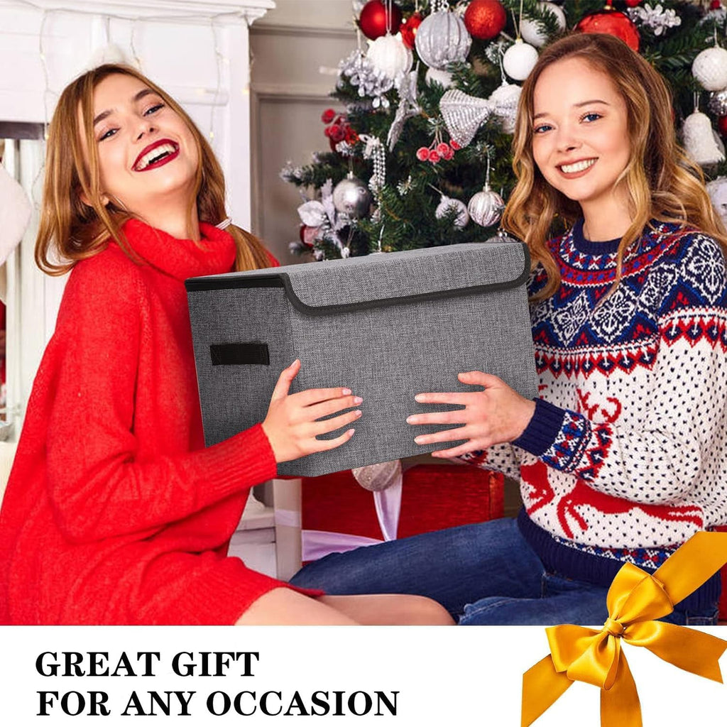 Large 22 Quart Linen Fabric Foldable Storage Bin Cube Organizer Basket with Flip-Top Lid & Handles, Clothes Blanket Box for Home, Office, Closet, Gray, 4 Pack 14.6 x 9.5 x 9.5” - Grand Goldman