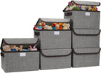 Large 22 Quart Linen Fabric Foldable Storage Bin Cube Organizer Basket with Flip-Top Lid & Handles, Clothes Blanket Box for Home, Office, Closet, Gray, 4 Pack 14.6 x 9.5 x 9.5” - Grand Goldman