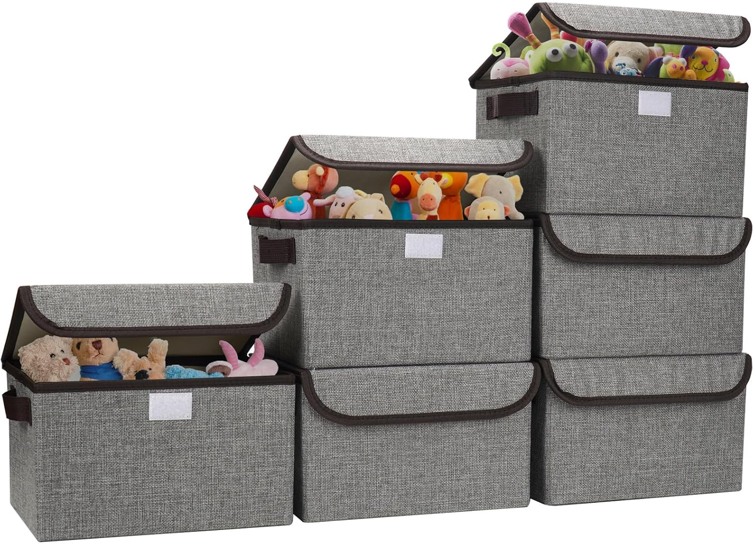 Large 22 Quart Linen Fabric Foldable Storage Bin Cube Organizer Basket with Flip-Top Lid & Handles, Clothes Blanket Box for Home, Office, Closet, Gray, 4 Pack 14.6 x 9.5 x 9.5” - Grand Goldman