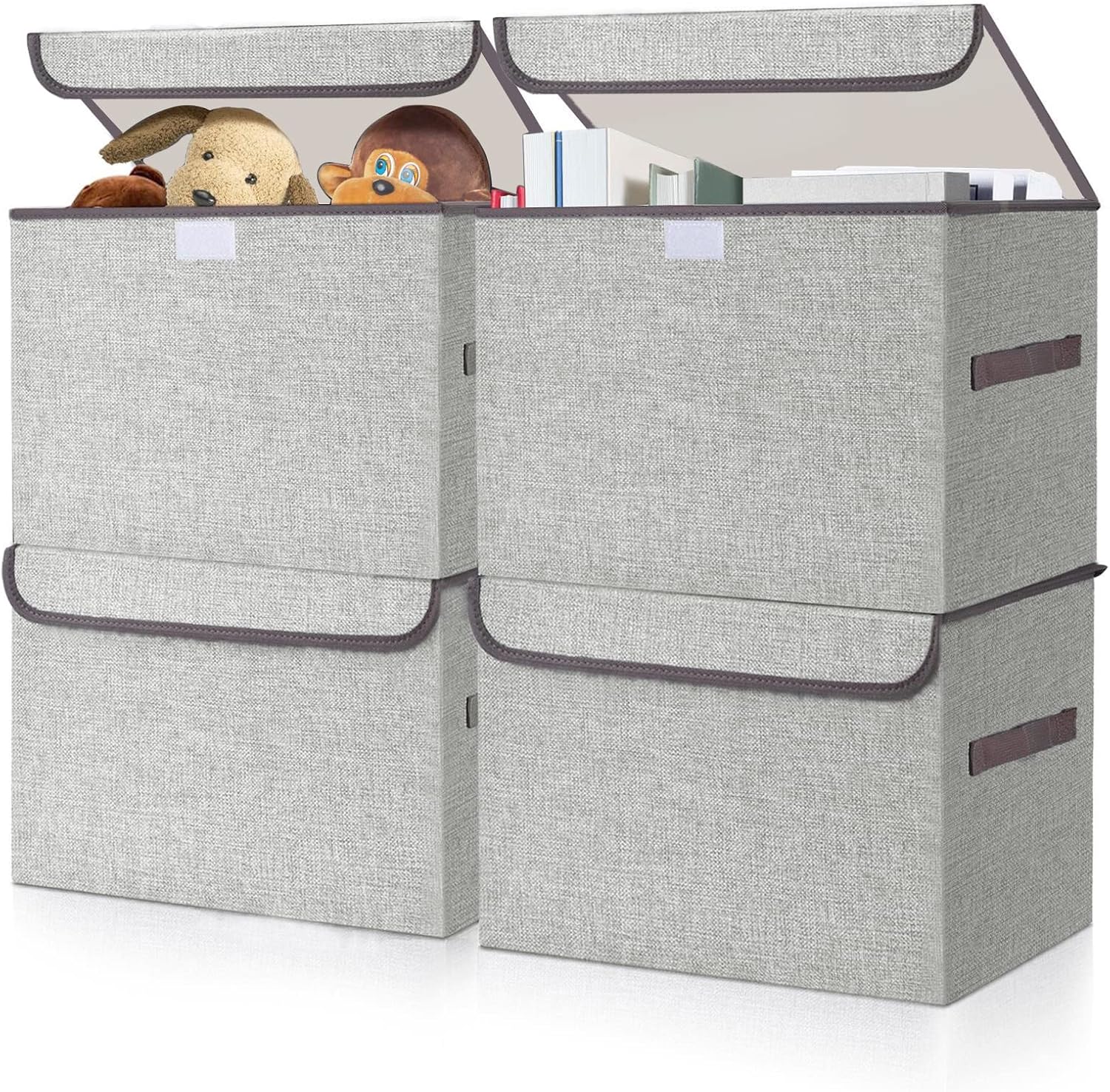Large 22 Quart Linen Fabric Foldable Storage Bin Cube Organizer Basket with Flip-Top Lid & Handles, Clothes Blanket Box for Home, Office, Closet, Gray, 4 Pack 14.6 x 9.5 x 9.5” - Grand Goldman