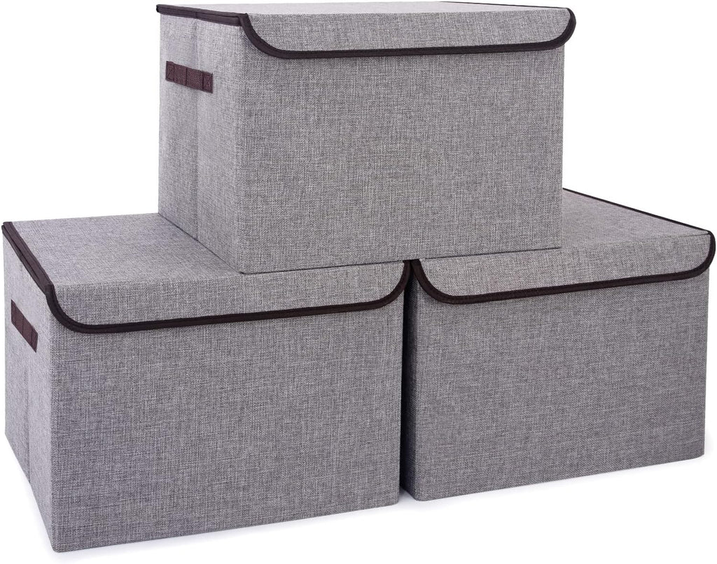 Large 22 Quart Linen Fabric Foldable Storage Bin Cube Organizer Basket with Flip-Top Lid & Handles, Clothes Blanket Box for Home, Office, Closet, Gray, 4 Pack 14.6 x 9.5 x 9.5” - Grand Goldman