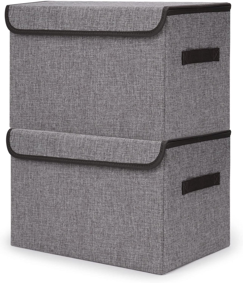 Large 22 Quart Linen Fabric Foldable Storage Bin Cube Organizer Basket with Flip-Top Lid & Handles, Clothes Blanket Box for Home, Office, Closet, Gray, 4 Pack 14.6 x 9.5 x 9.5” - Grand Goldman