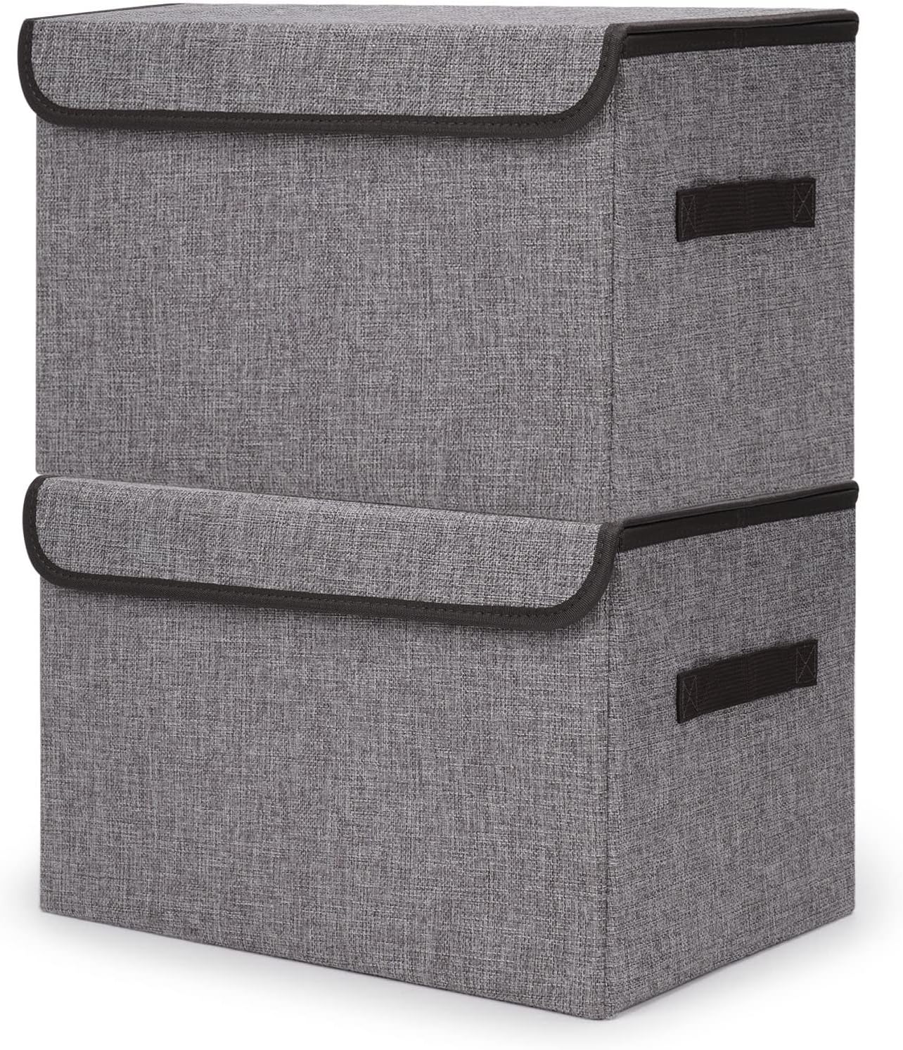 Large 22 Quart Linen Fabric Foldable Storage Bin Cube Organizer Basket with Flip-Top Lid & Handles, Clothes Blanket Box for Home, Office, Closet, Gray, 4 Pack 14.6 x 9.5 x 9.5” - Grand Goldman
