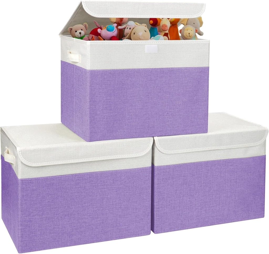 Large 22 Quart Linen Fabric Foldable Storage Bin Cube Organizer Basket with Flip-Top Lid & Handles, Clothes Blanket Box for Home, Office, Closet, Gray, 4 Pack 14.6 x 9.5 x 9.5” - Grand Goldman