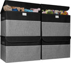 Large 22 Quart Linen Fabric Foldable Storage Bin Cube Organizer Basket with Flip-Top Lid & Handles, Clothes Blanket Box for Home, Office, Closet, Gray, 4 Pack 14.6 x 9.5 x 9.5” - Grand Goldman