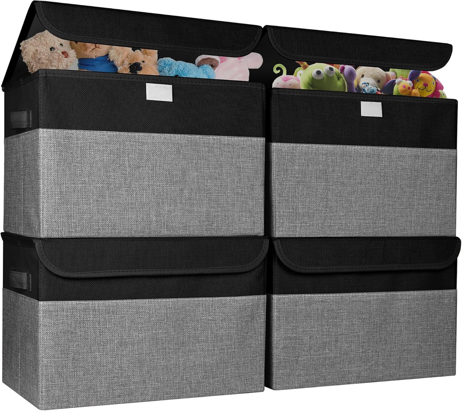 Large 22 Quart Linen Fabric Foldable Storage Bin Cube Organizer Basket with Flip-Top Lid & Handles, Clothes Blanket Box for Home, Office, Closet, Gray, 4 Pack 14.6 x 9.5 x 9.5” - Grand Goldman