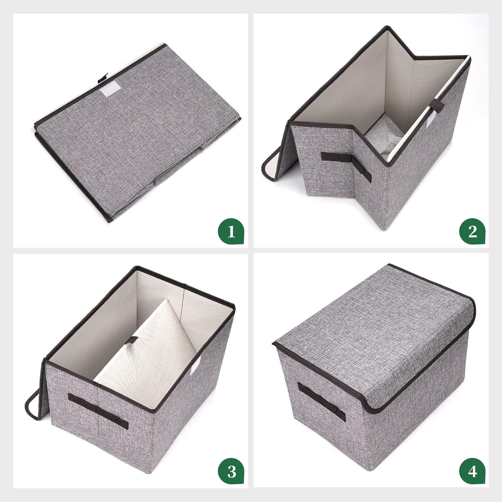 Large 22 Quart Linen Fabric Foldable Storage Bin Cube Organizer Basket with Flip-Top Lid & Handles, Clothes Blanket Box for Home, Office, Closet, Gray, 4 Pack 14.6 x 9.5 x 9.5” - Grand Goldman