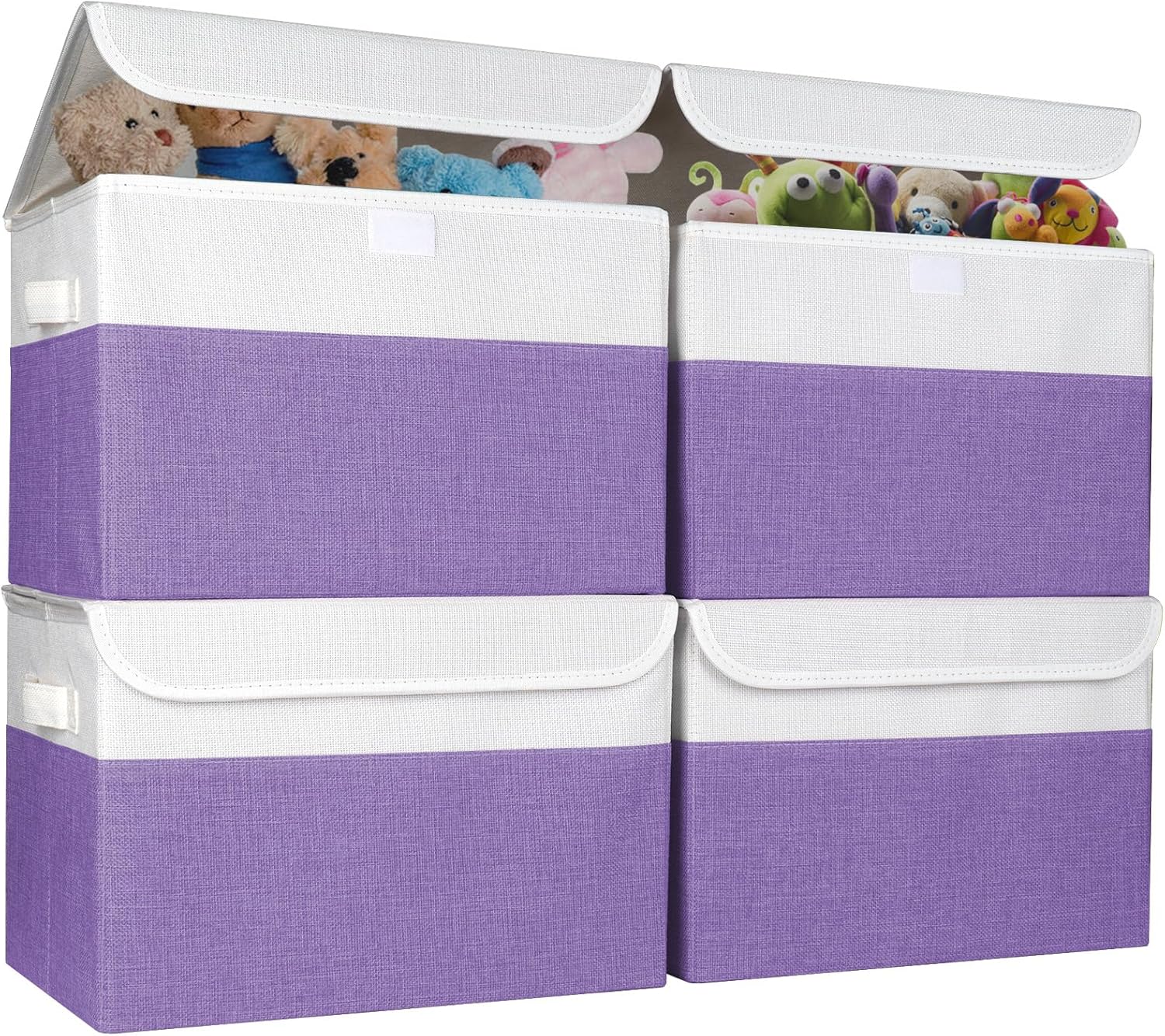 Large 22 Quart Linen Fabric Foldable Storage Bin Cube Organizer Basket with Flip-Top Lid & Handles, Clothes Blanket Box for Home, Office, Closet, Gray, 4 Pack 14.6 x 9.5 x 9.5” - Grand Goldman