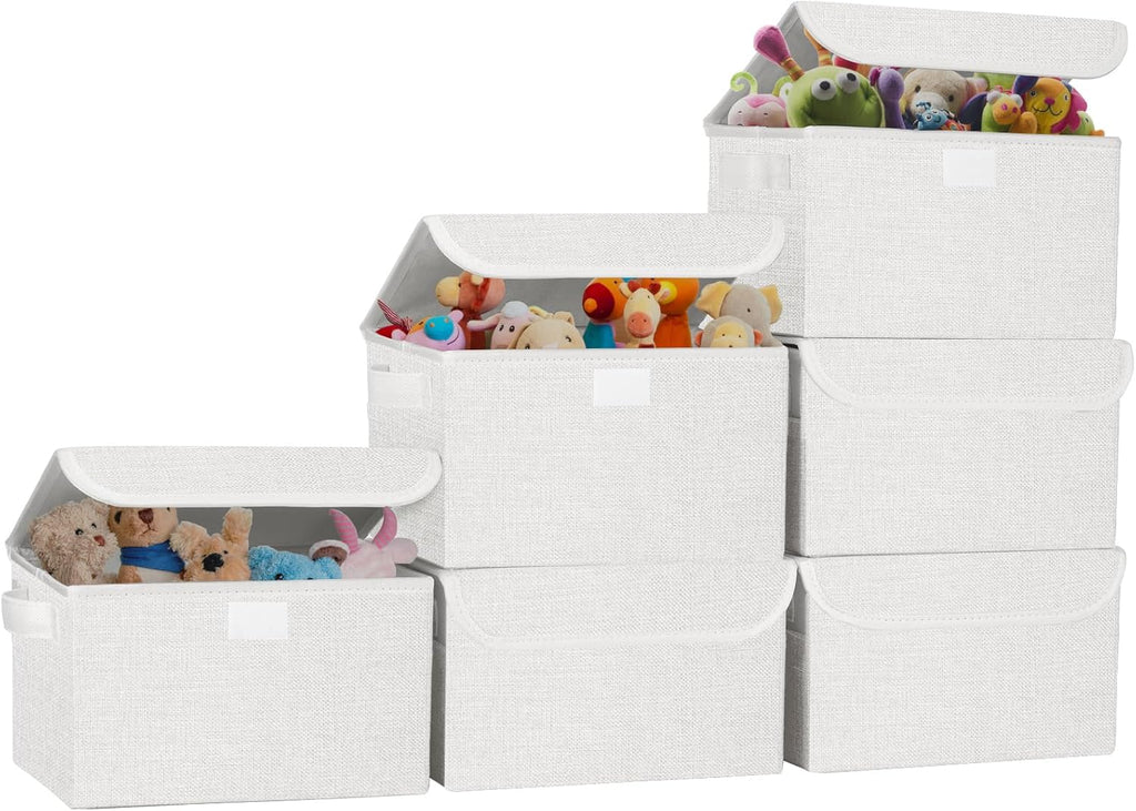 Large 22 Quart Linen Fabric Foldable Storage Bin Cube Organizer Basket with Flip-Top Lid & Handles, Clothes Blanket Box for Home, Office, Closet, Gray, 4 Pack 14.6 x 9.5 x 9.5” - Grand Goldman