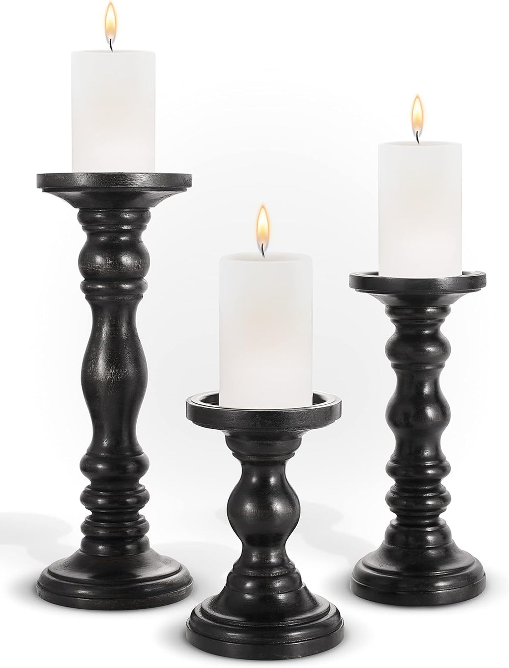Large Candle Holders for Pillar Candles - Rustic Farmhouse Style Home Decor - Perfect for Table Centerpieces, Coffee Table or Fireplace Mantel - 3 Piece Set - White - Grand Goldman