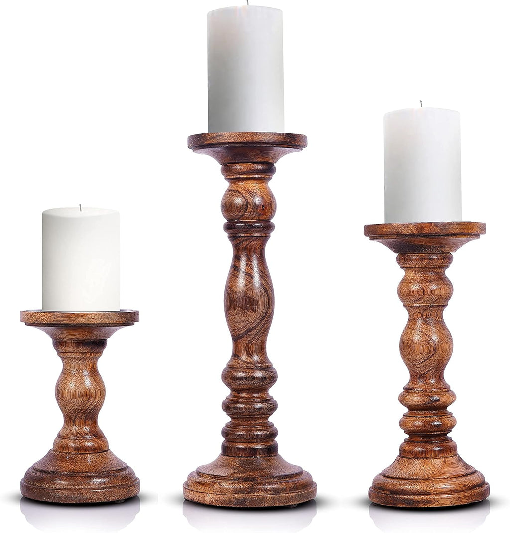 Large Candle Holders for Pillar Candles - Rustic Farmhouse Style Home Decor - Perfect for Table Centerpieces, Coffee Table or Fireplace Mantel - 3 Piece Set - White - Grand Goldman