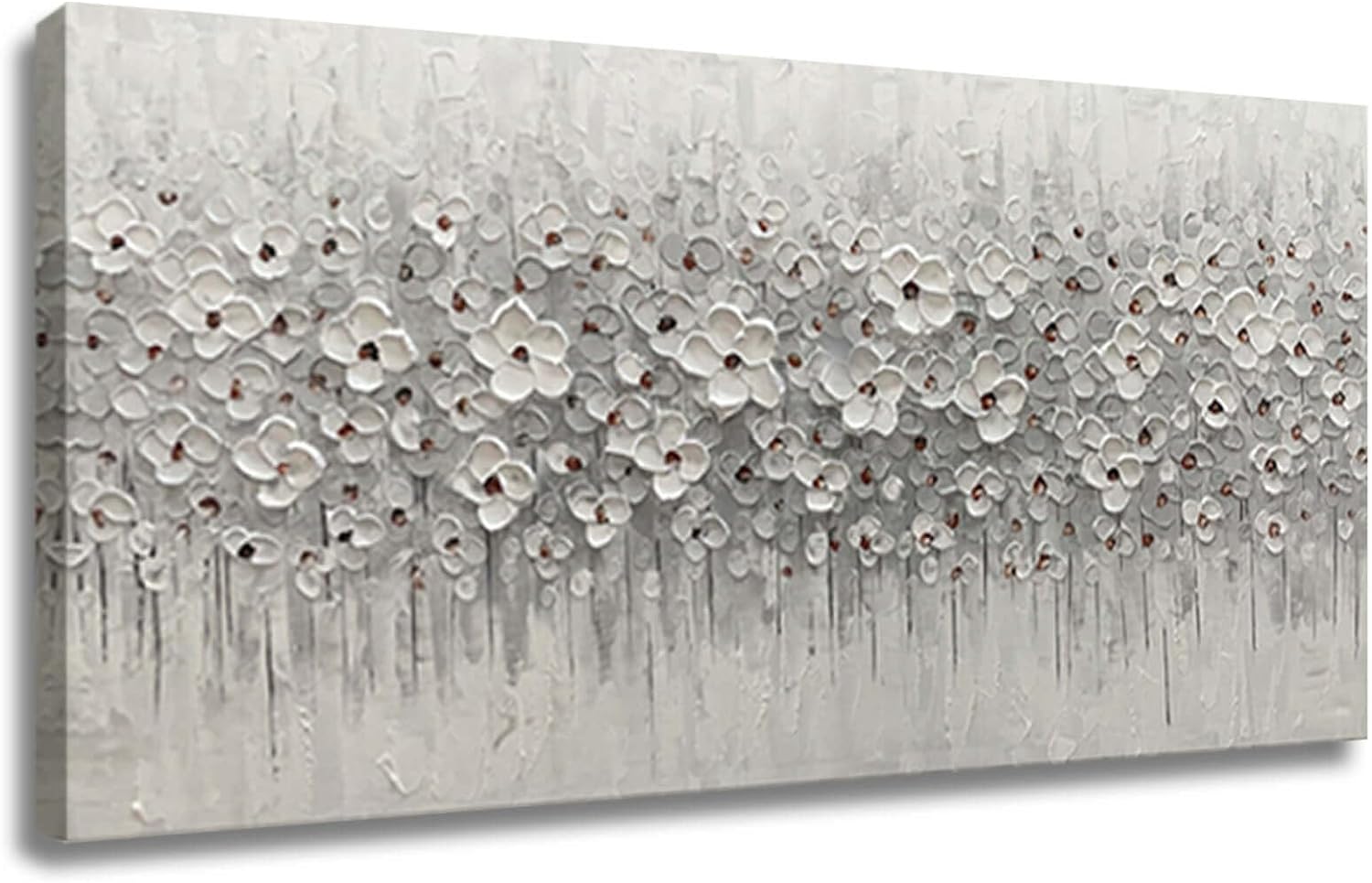 Large Canvas Wall Art for Living Room White Flowers Picture Hand-Painted Oil Painting Framed Artwork Modern Gallery Plant Decor Wall Decorations for Bedroom Bathroom Size 60x30 inch Ready to Hang - Grand Goldman