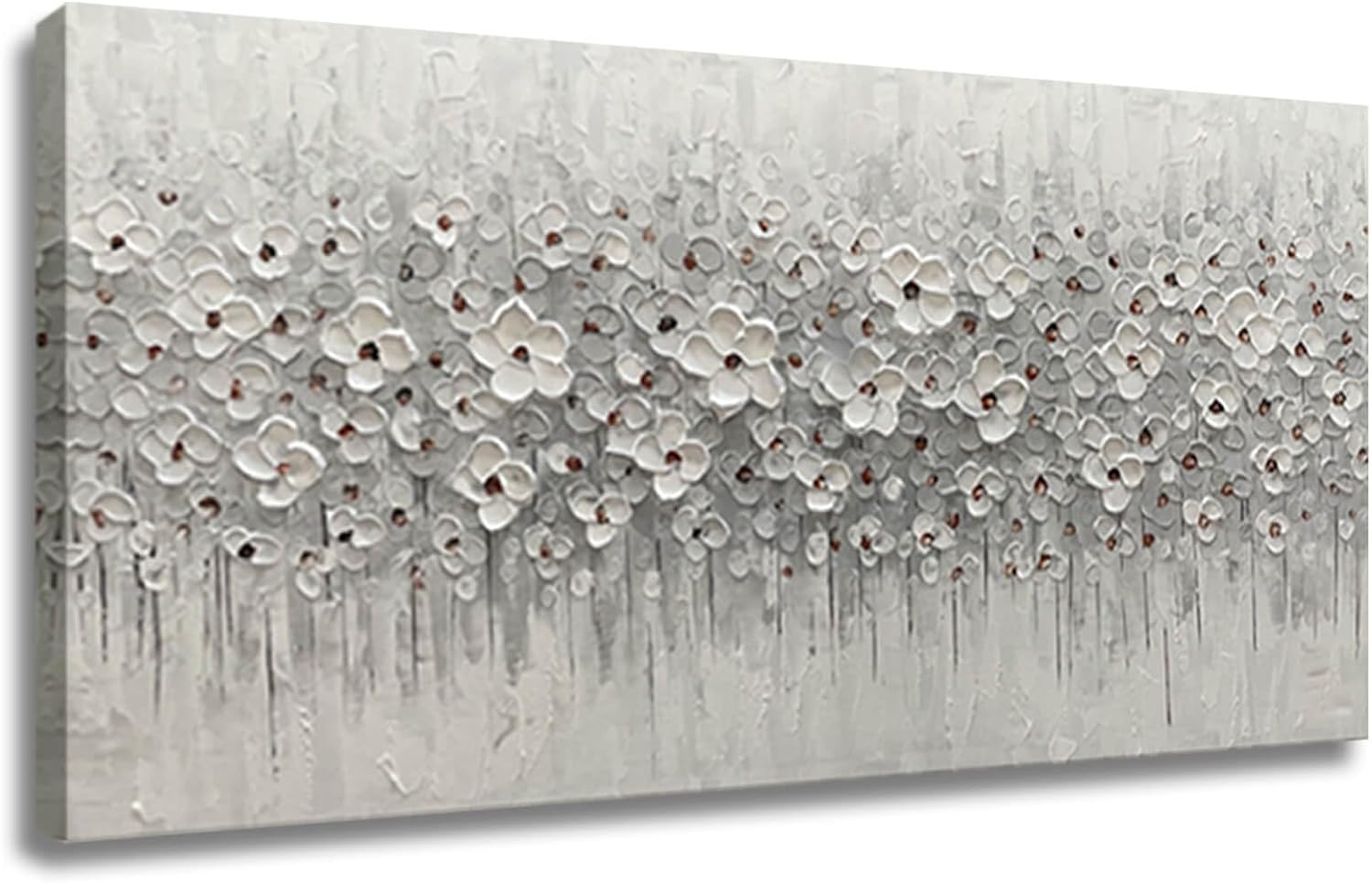 Large Canvas Wall Art for Living Room White Flowers Picture Hand-Painted Oil Painting Framed Artwork Modern Gallery Plant Decor Wall Decorations for Bedroom Bathroom Size 60x30 inch Ready to Hang - Grand Goldman