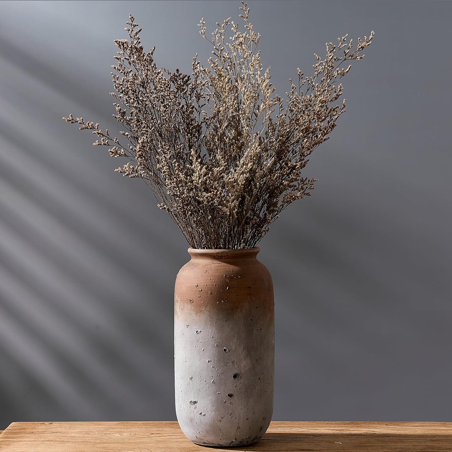 Large Ceramic Rustic Vase, 11 inch Minimalist Decorative Vase, Farmhouse Tall Vase for Home Decor, Living Room, Shelf Decor, Enterway, Table Decoration, Bronze - Grand Goldman