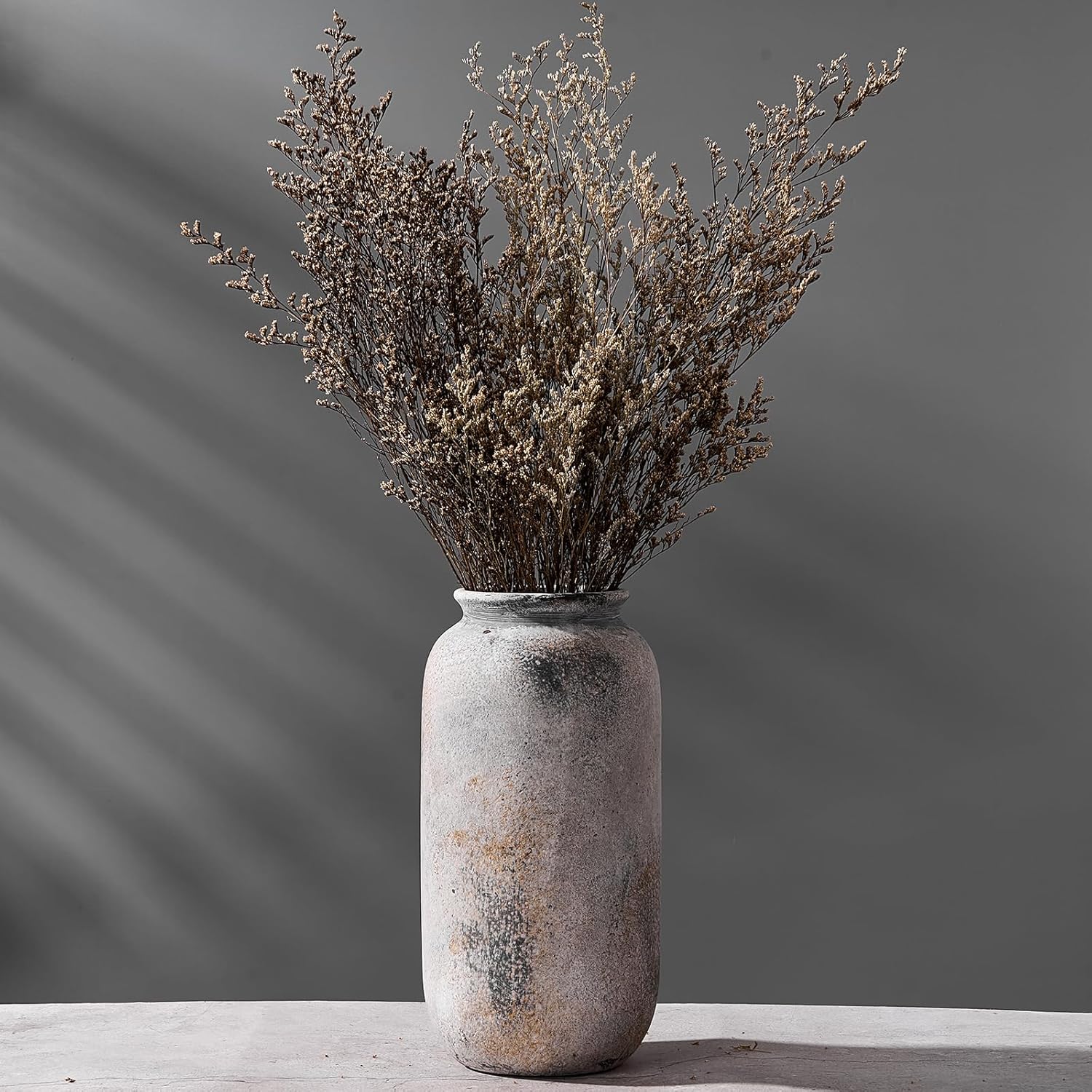 Large Ceramic Rustic Vase, 11 inch Minimalist Decorative Vase, Farmhouse Tall Vase for Home Decor, Living Room, Shelf Decor, Enterway, Table Decoration, Bronze - Grand Goldman