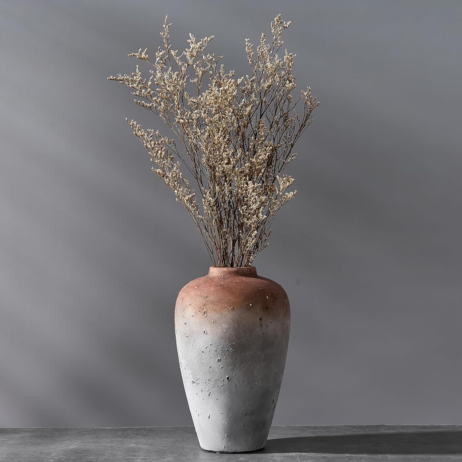 Large Ceramic Rustic Vase, 11 inch Minimalist Decorative Vase, Farmhouse Tall Vase for Home Decor, Living Room, Shelf Decor, Enterway, Table Decoration, Bronze - Grand Goldman