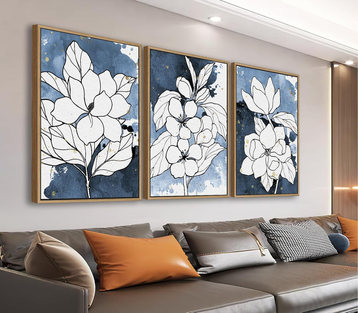 Large Framed Wall Art - Natural Float Framed Brown Abstract Canvas Picturtes for Living Room Decor Sepia Abstract Painting Artwork Prints for Bedroom Kitchen Home Office Decor 72" X 36" Set of 3 - Grand Goldman