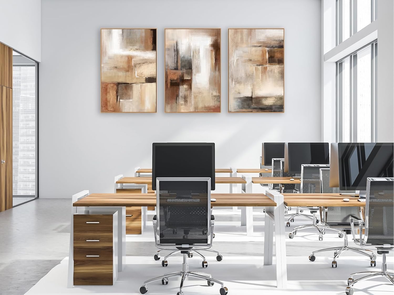 Large Framed Wall Art - Natural Float Framed Brown Abstract Canvas Picturtes for Living Room Decor Sepia Abstract Painting Artwork Prints for Bedroom Kitchen Home Office Decor 72" X 36" Set of 3 - Grand Goldman