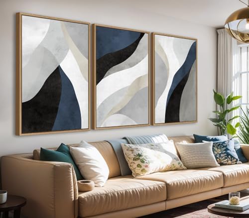 Large Framed Wall Art - Natural Float Framed Brown Abstract Canvas Picturtes for Living Room Decor Sepia Abstract Painting Artwork Prints for Bedroom Kitchen Home Office Decor 72" X 36" Set of 3 - Grand Goldman