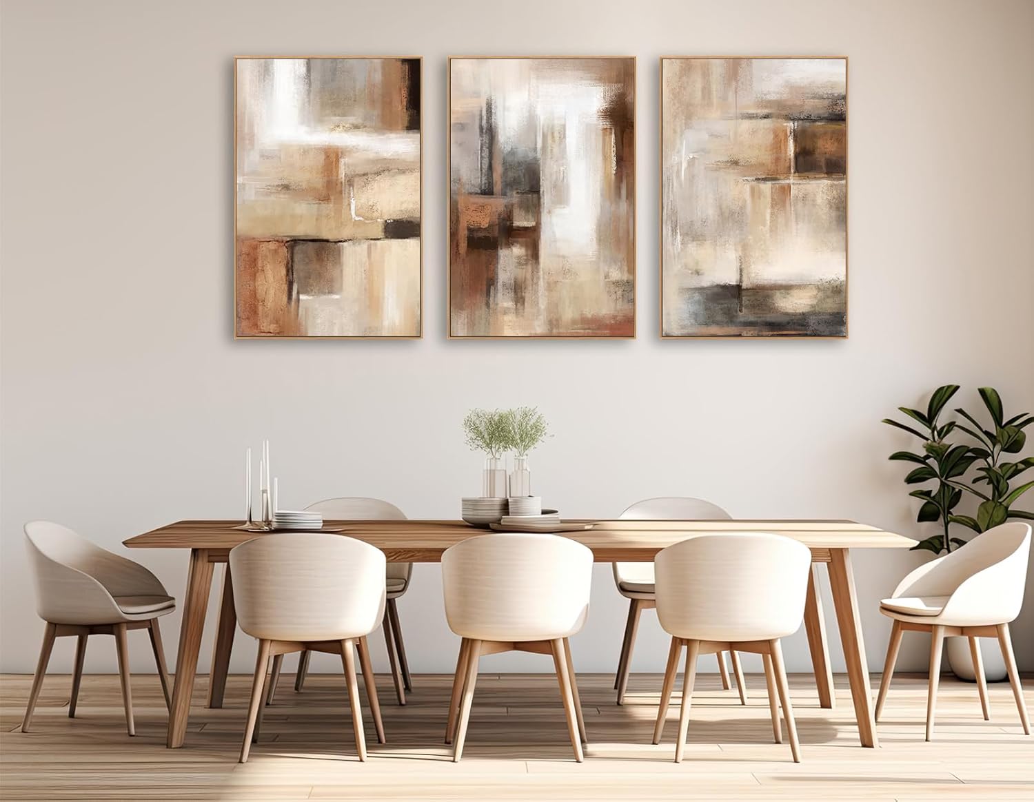 Large Framed Wall Art - Natural Float Framed Brown Abstract Canvas Picturtes for Living Room Decor Sepia Abstract Painting Artwork Prints for Bedroom Kitchen Home Office Decor 72" X 36" Set of 3 - Grand Goldman