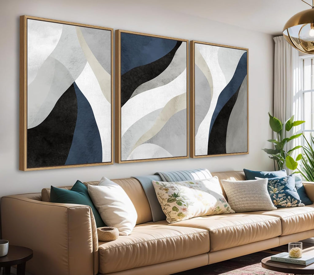 Large Framed Wall Art - Natural Float Framed Brown Abstract Canvas Picturtes for Living Room Decor Sepia Abstract Painting Artwork Prints for Bedroom Kitchen Home Office Decor 72" X 36" Set of 3 - Grand Goldman